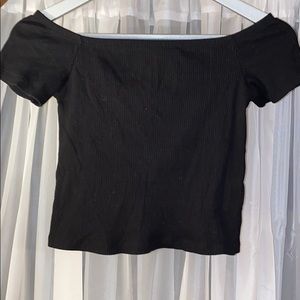 black ribbed off the shoulder tee